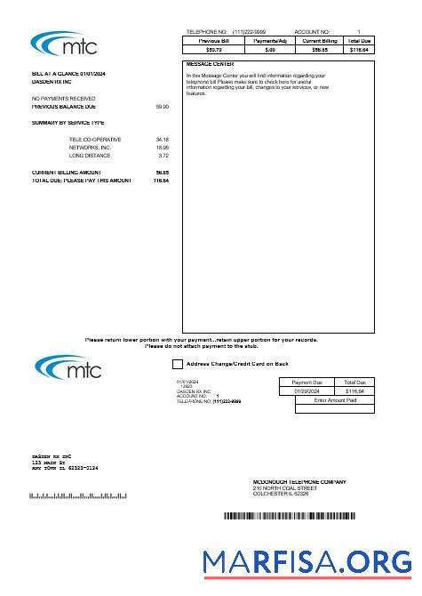 Blank USA Illinois MTC business utility bill template in Word and PDF formats